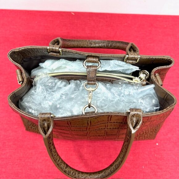 Unused  Cat In The Closet Leather Brown  Alligator Shoulder Bag+FREE Silk Scarf - Picture 11 of 16